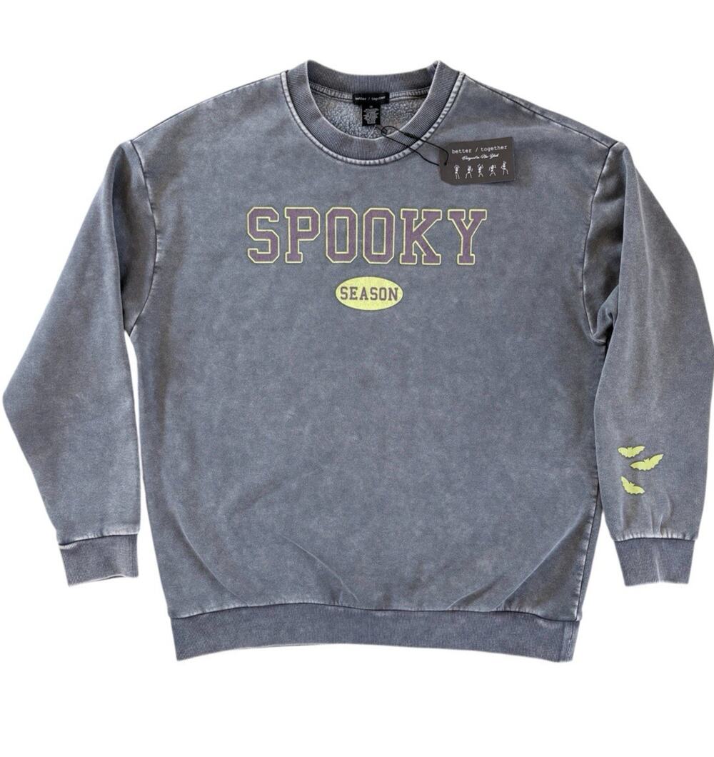 Spooky Season Graphic Sweatshirt Gray Neon Bats Collegiate Better Together M